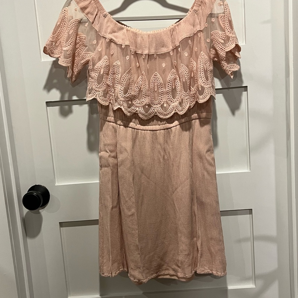 Mittoshop Pink Off-Shoulder Flutter Sleeve Mini Dress